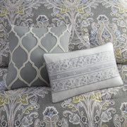 Set of Six Gray And Ivory Damask Full Ring Stitch Sham And Comforter