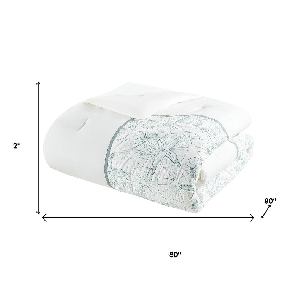 Set of Four White And Aqua Full Ring Stitch Sham And Comforter