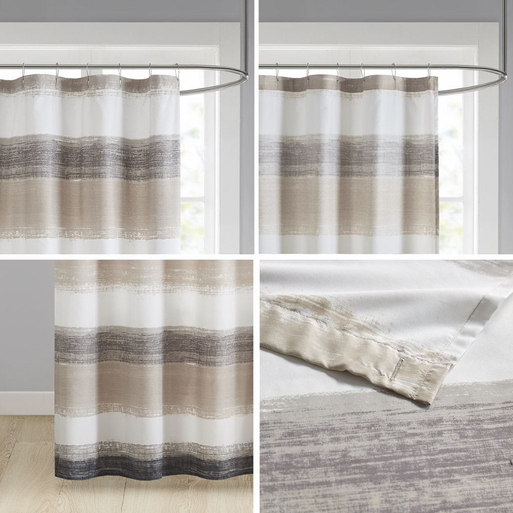 Saben - Stripe Print Shower Curtain - Taupe / Black