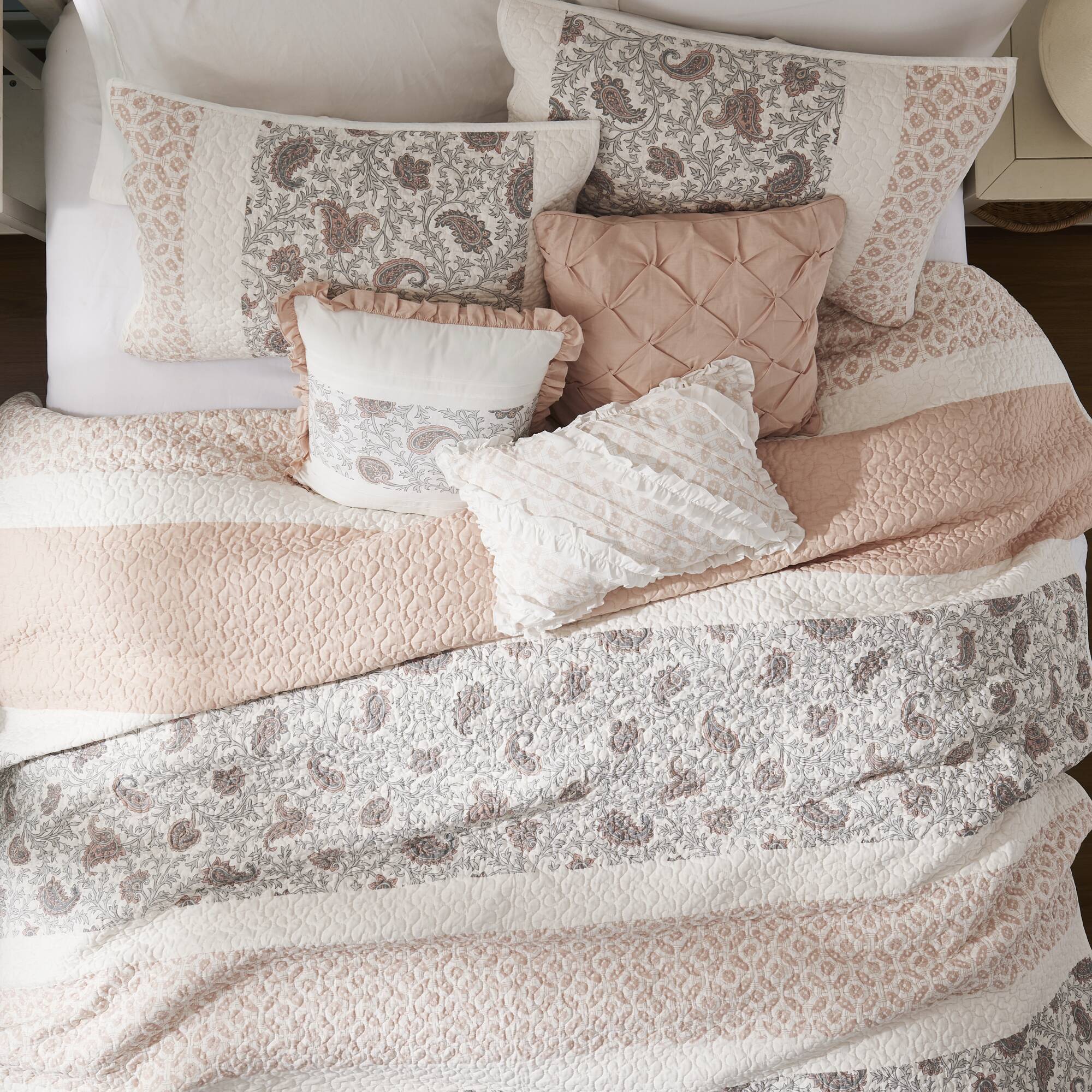 Dawn - 6 Piece Reversible Coverlet Set - Blush