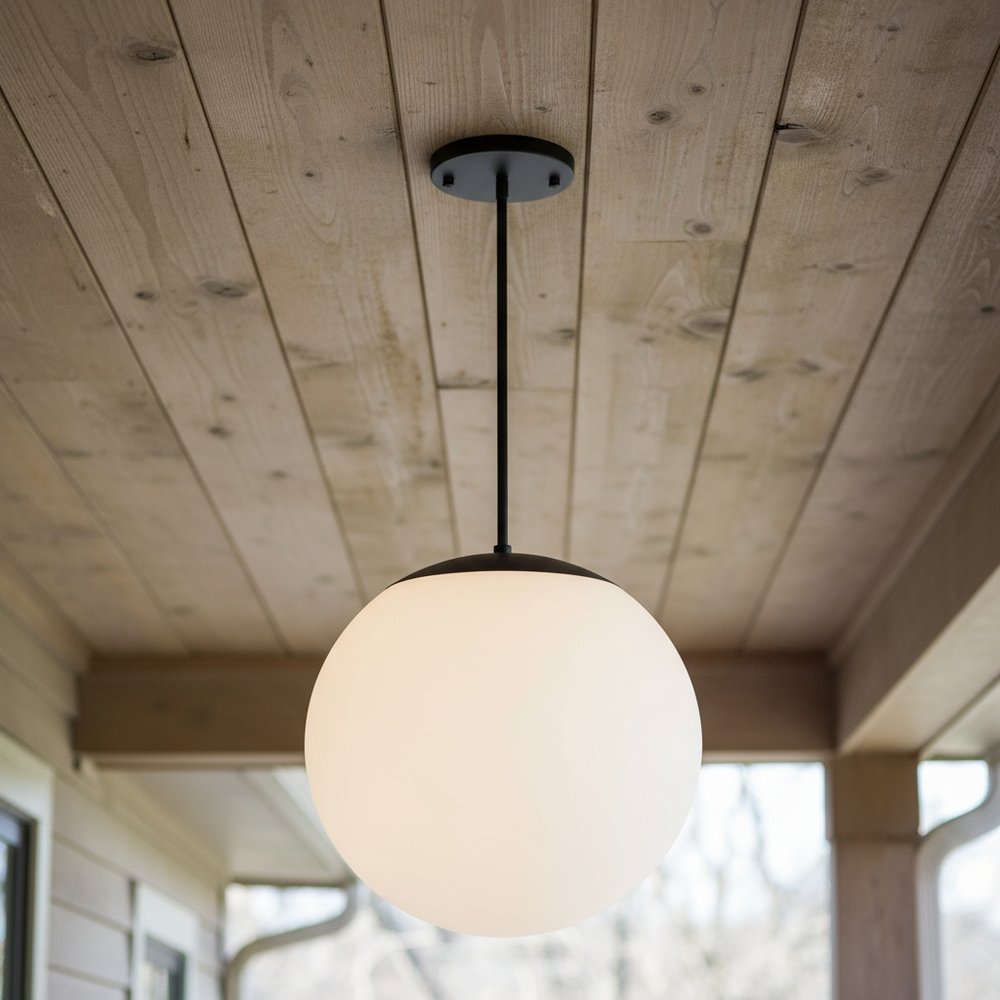 Black And White Frosted LED Dimmable Outdoor Hanging Light With Black Shades