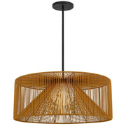 Natural And Black Rattan And Metal LED Dimmable Outdoor Hanging Pendent Light