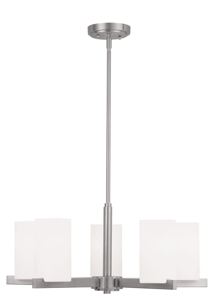 Nickel Five Light Metal Dimmable Chandelier With Shades