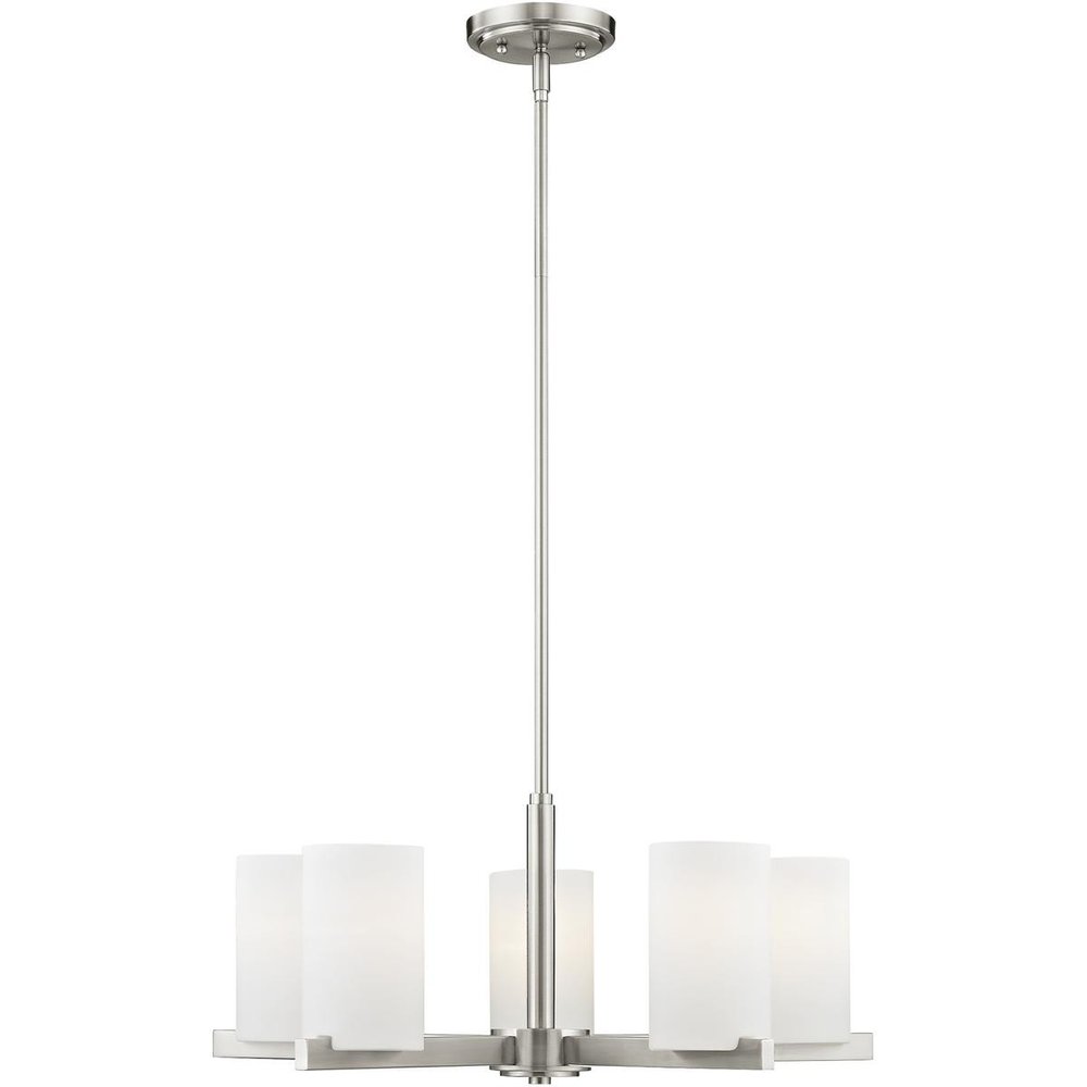 Nickel Five Light Metal Dimmable Chandelier With Shades