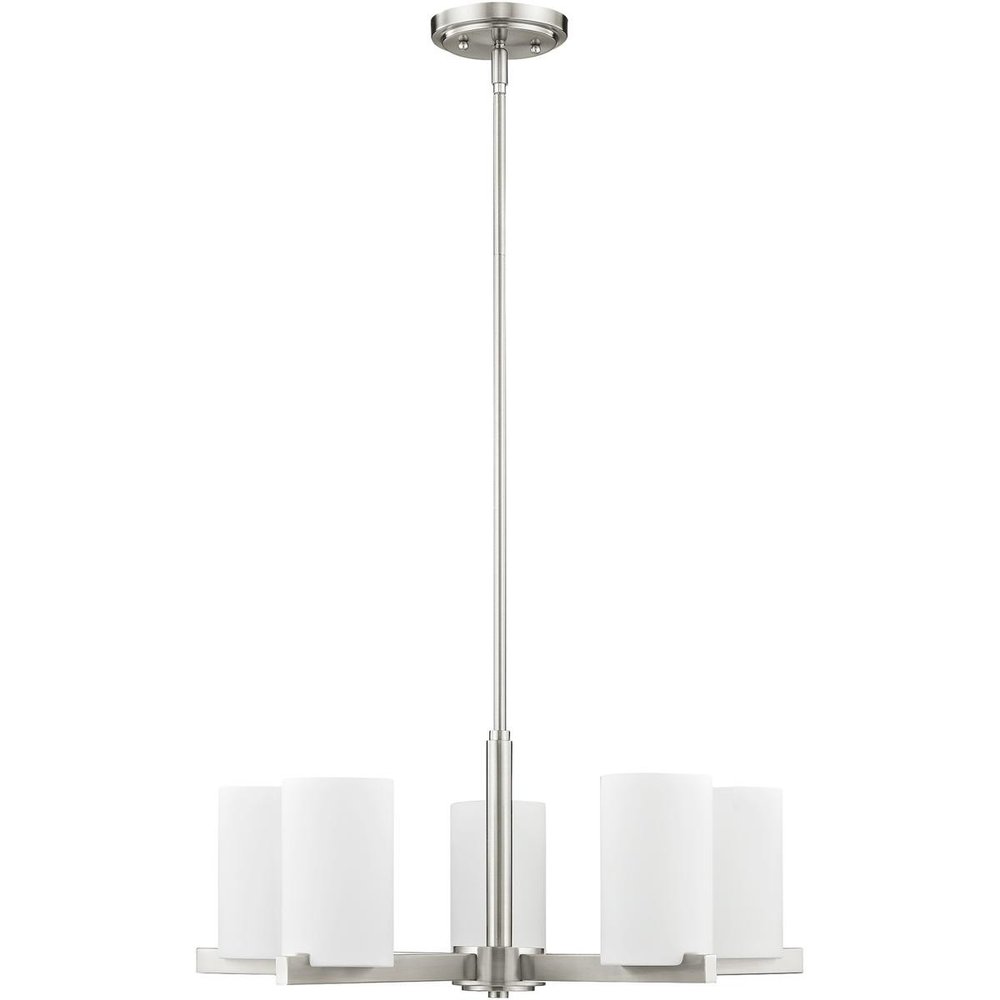 Nickel Five Light Metal Dimmable Chandelier With Shades
