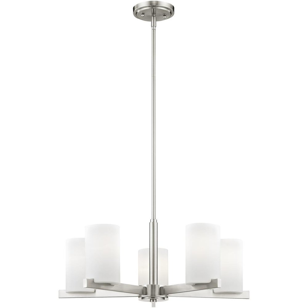 Nickel Five Light Metal Dimmable Chandelier With Shades