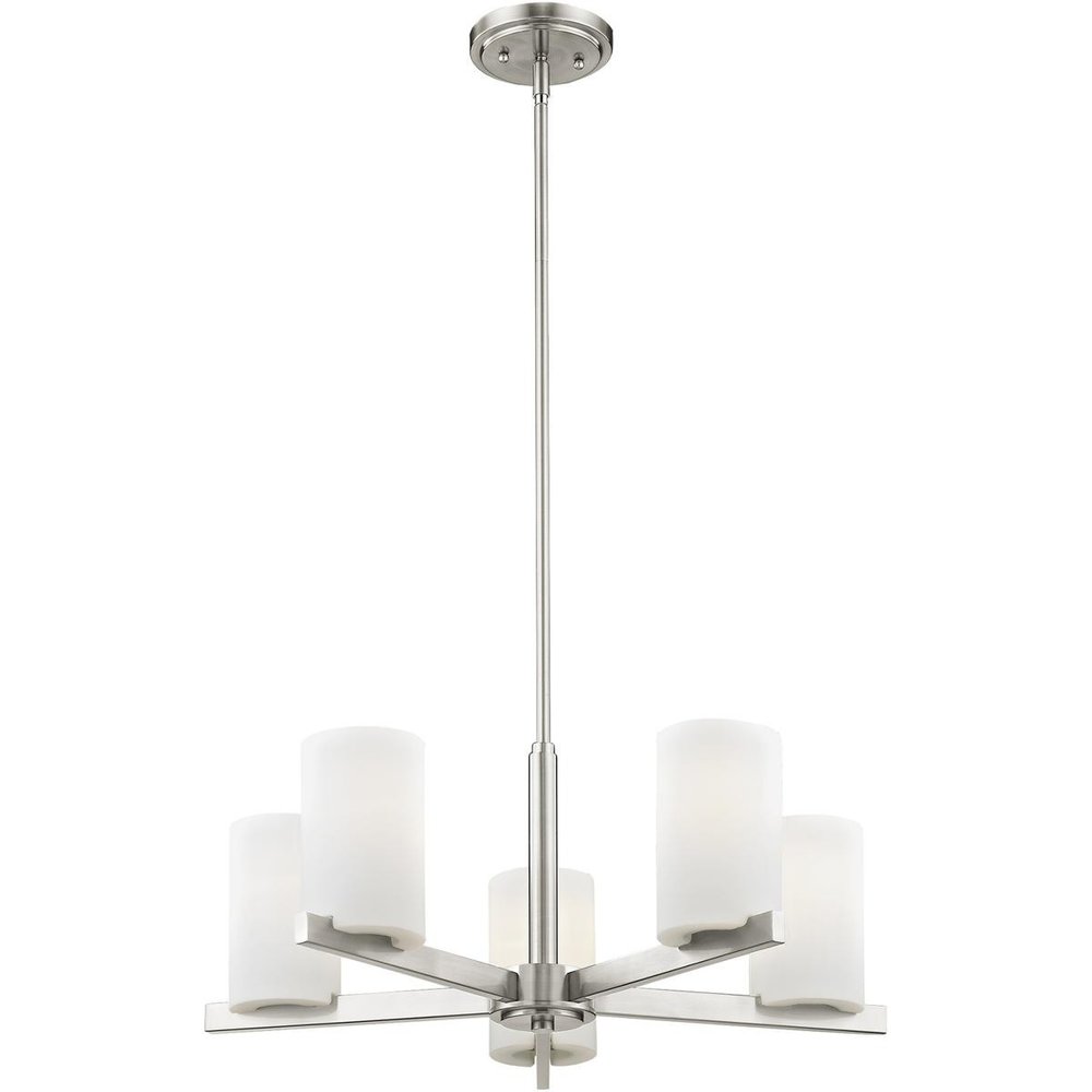 Nickel Five Light Metal Dimmable Chandelier With Shades