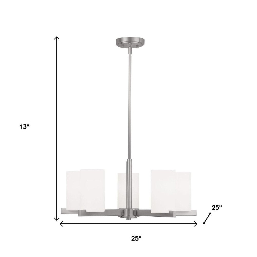 Nickel Five Light Metal Dimmable Chandelier With Shades