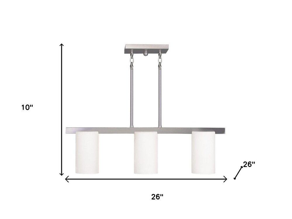 Nickel And White Three Light Metal Dimmable Chandelier With Shades