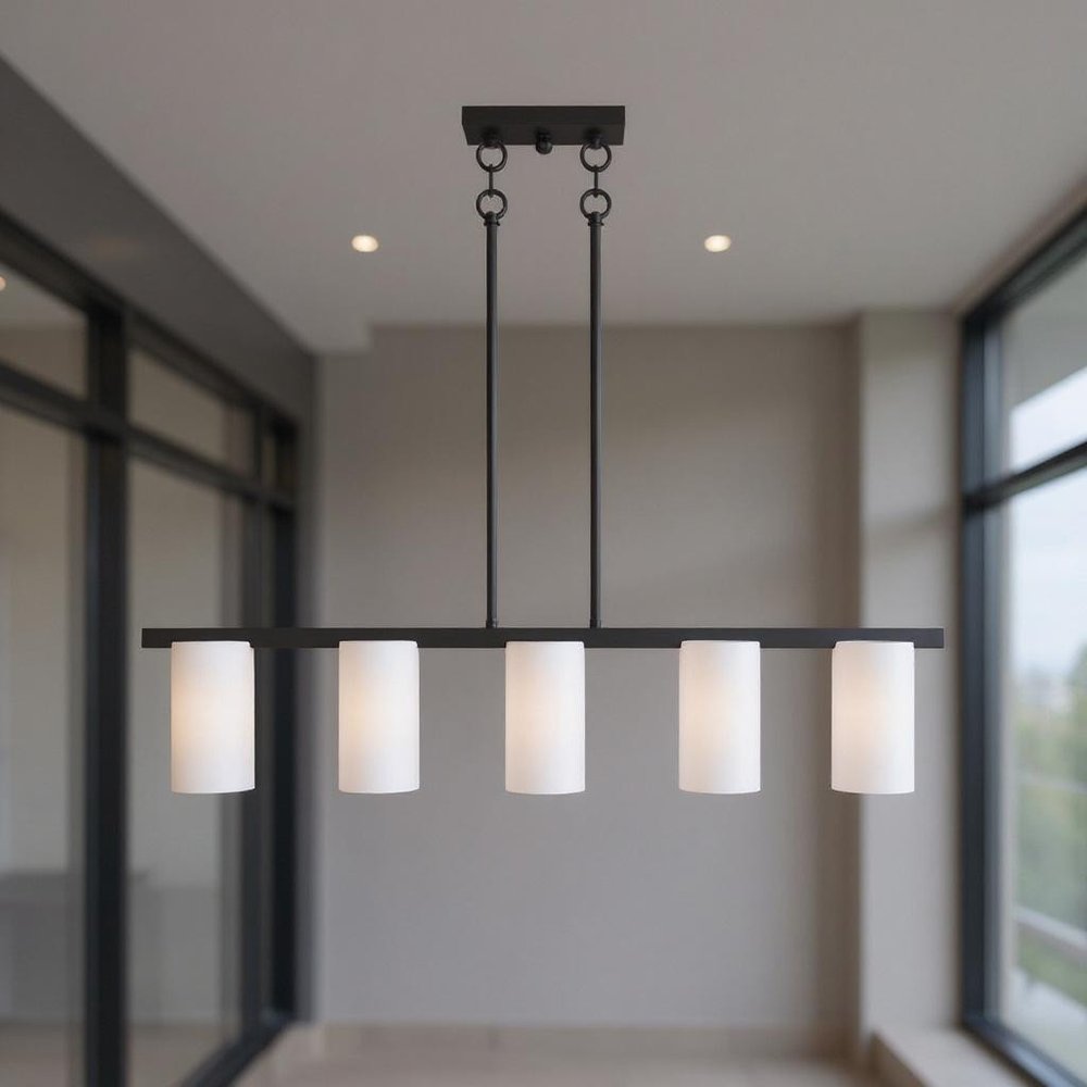 Bronze Five Light Metal Dimmable Chandelier With Shades