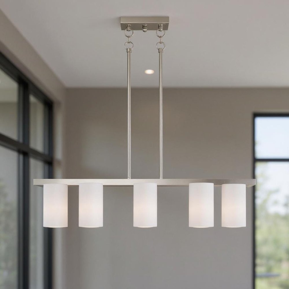 Nickel Five Light Metal Dimmable Chandelier With Shades