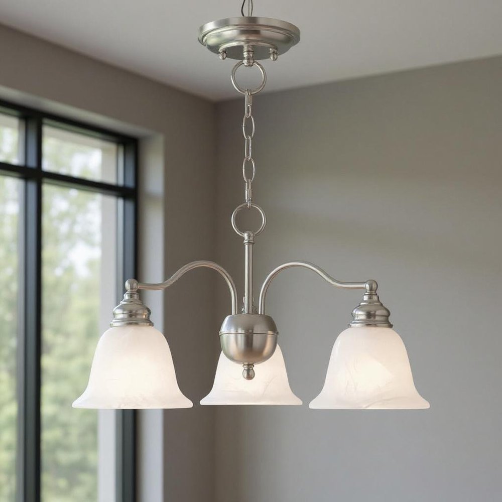 Nickel Three Light Metal Dimmable Chandelier With Shades