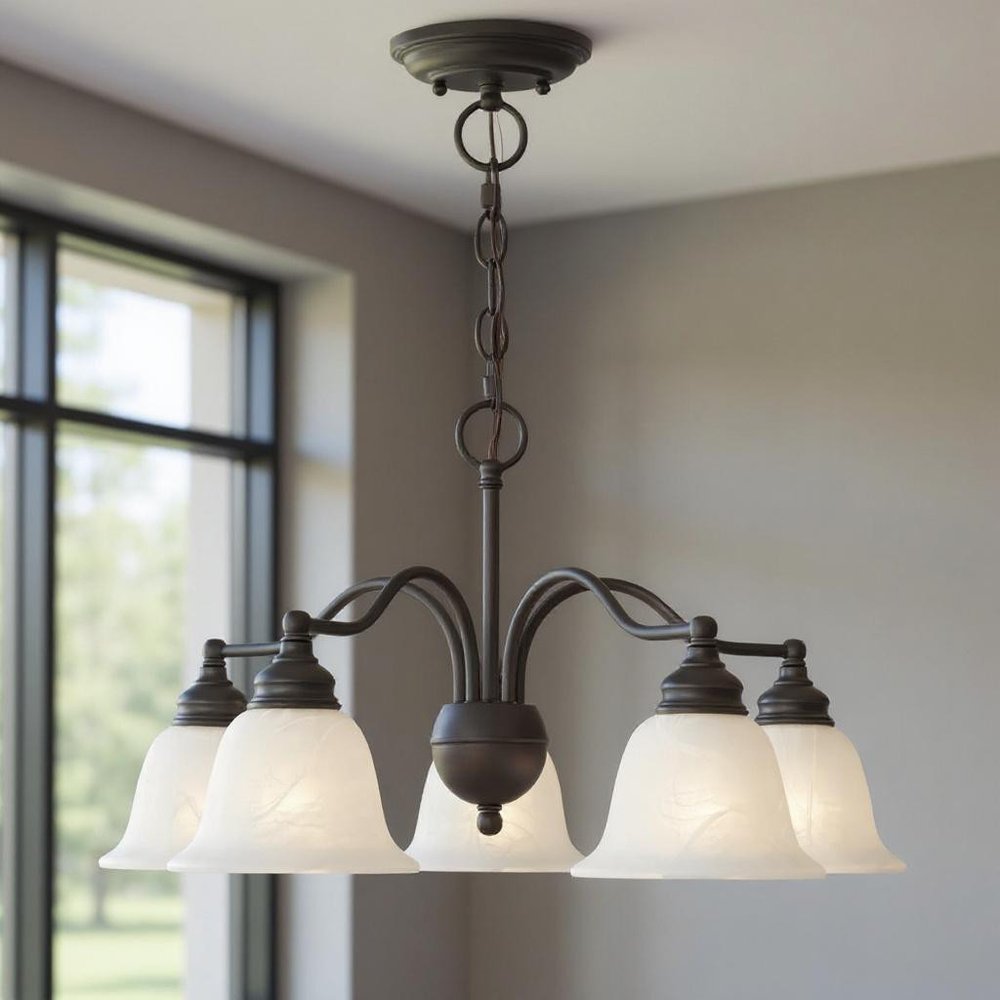 Bronze Five Light Metal Dimmable Chandelier With Shades