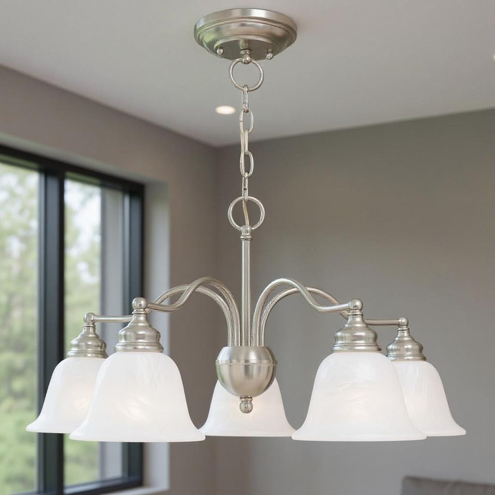 Nickel Five Light Metal Dimmable Chandelier With Shades