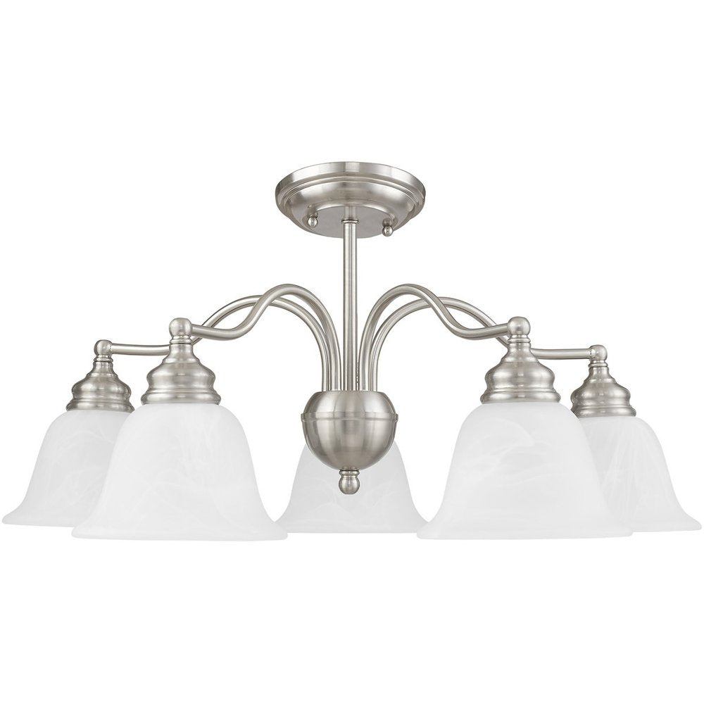 Nickel Five Light Metal Dimmable Chandelier With Shades