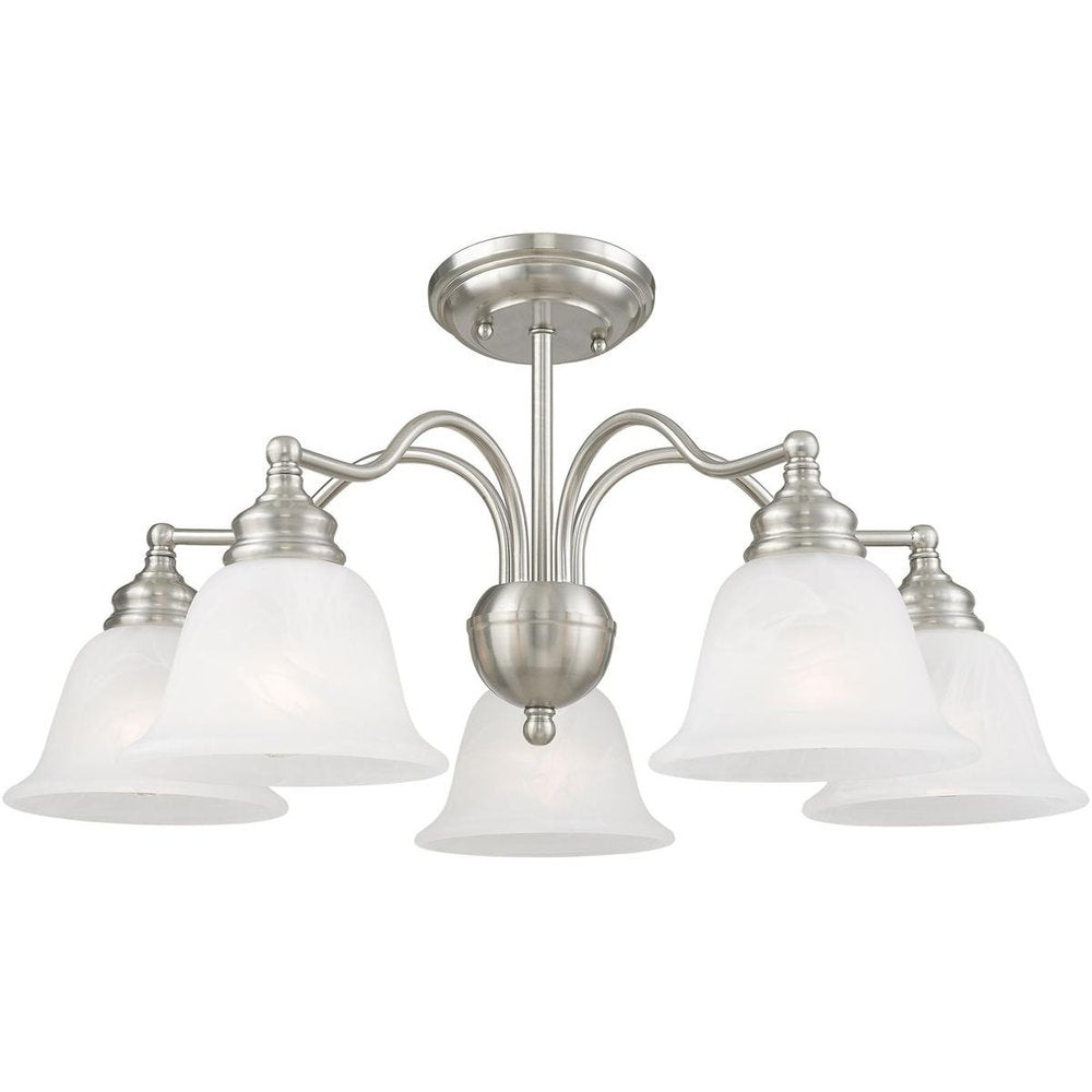 Nickel Five Light Metal Dimmable Chandelier With Shades