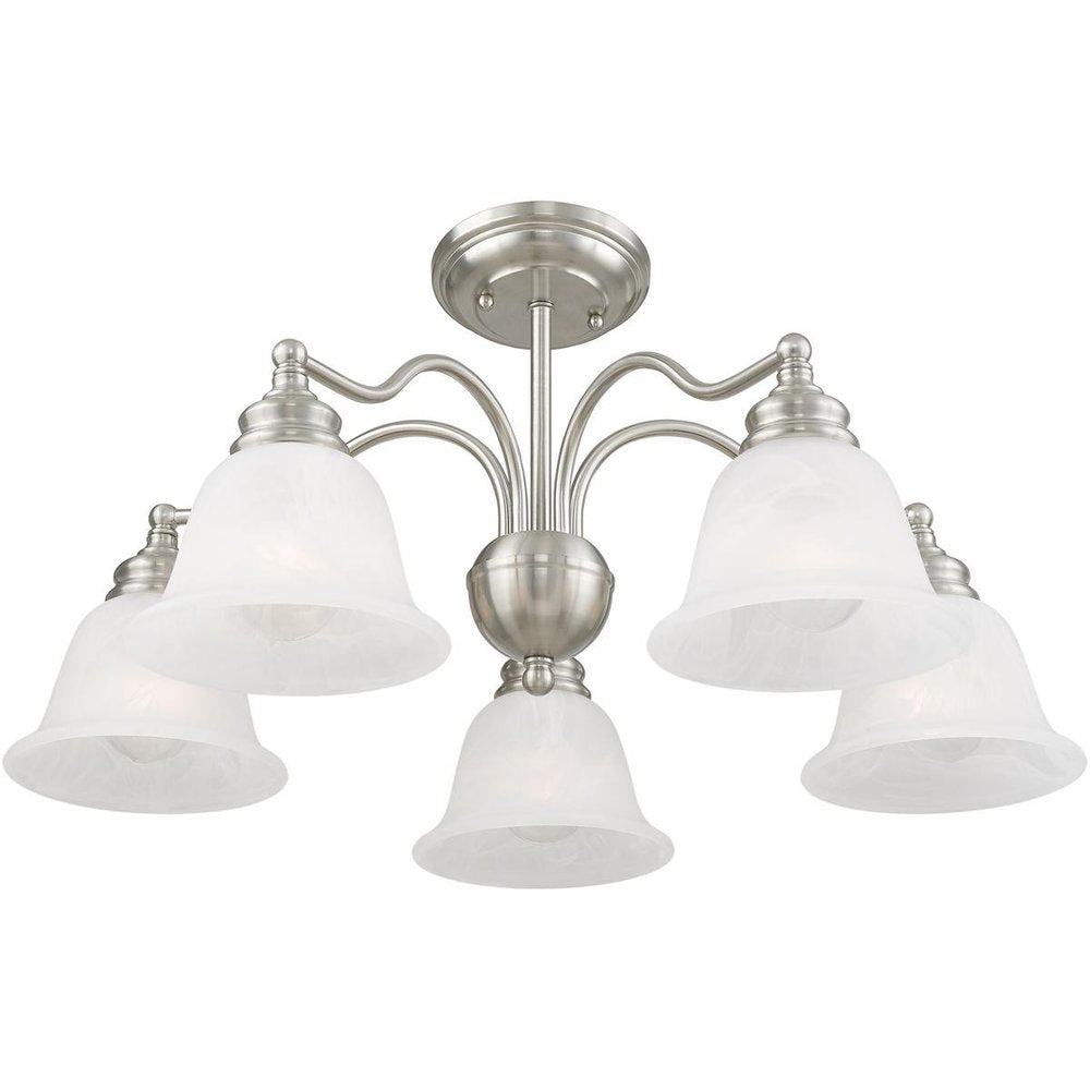 Nickel Five Light Metal Dimmable Chandelier With Shades