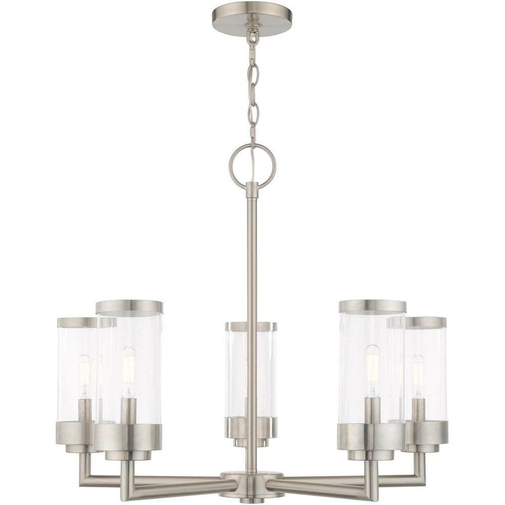 Nickel Five Light Metal Dimmable Chandelier With Shades