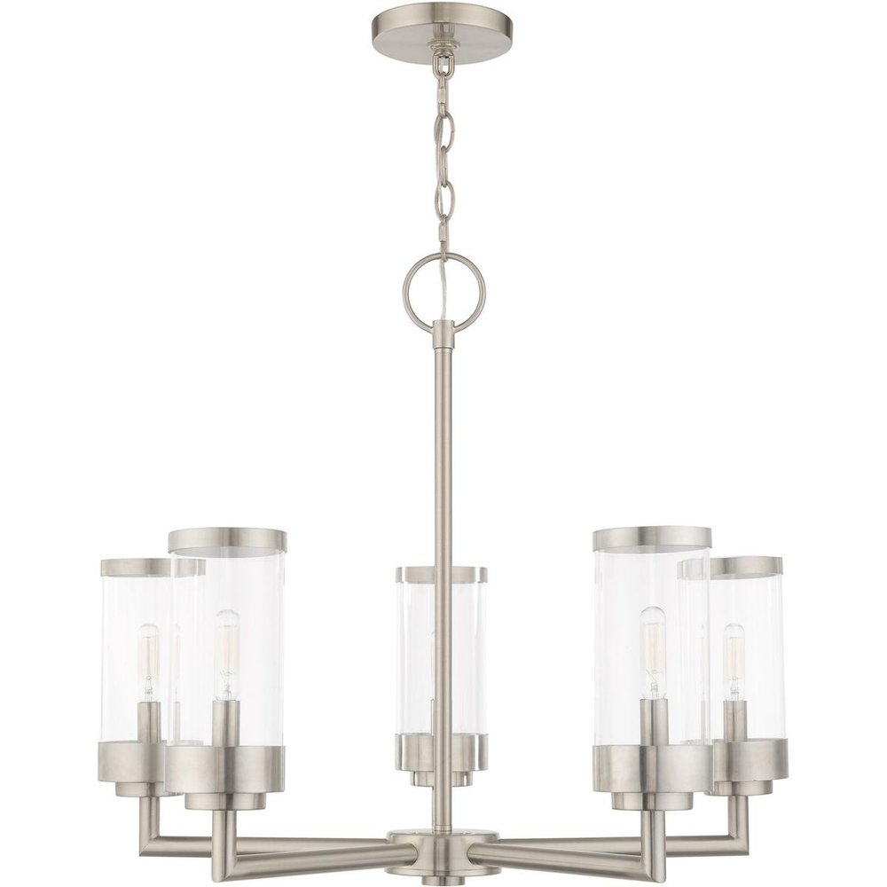Nickel Five Light Metal Dimmable Chandelier With Shades