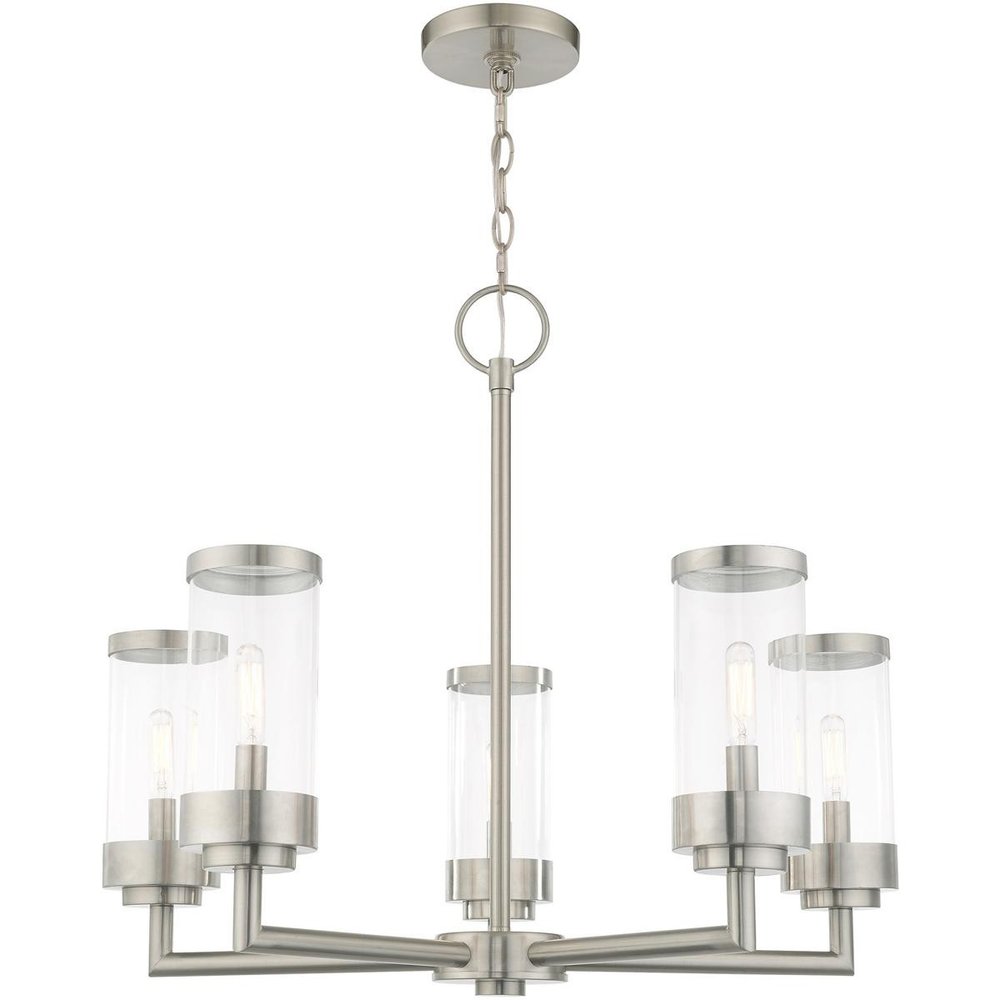 Nickel Five Light Metal Dimmable Chandelier With Shades