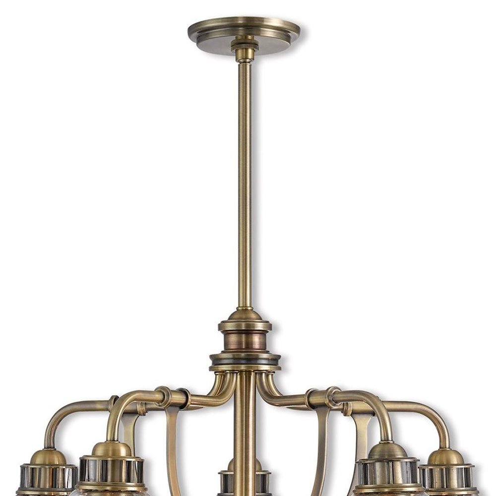 Antiqued Brass Five Light Metal Dimmable Chandelier With Shades