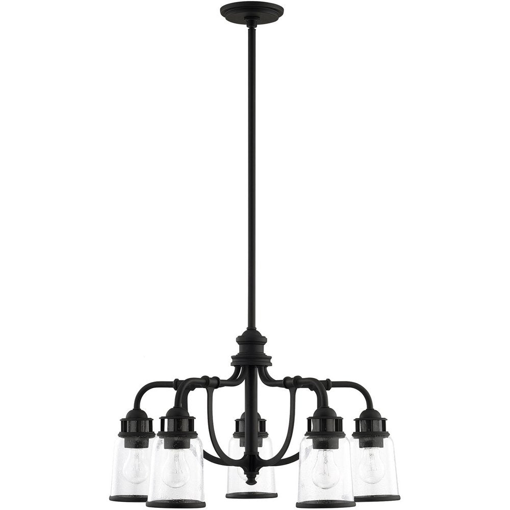 Black Five Light Metal Dimmable Chandelier With Shades
