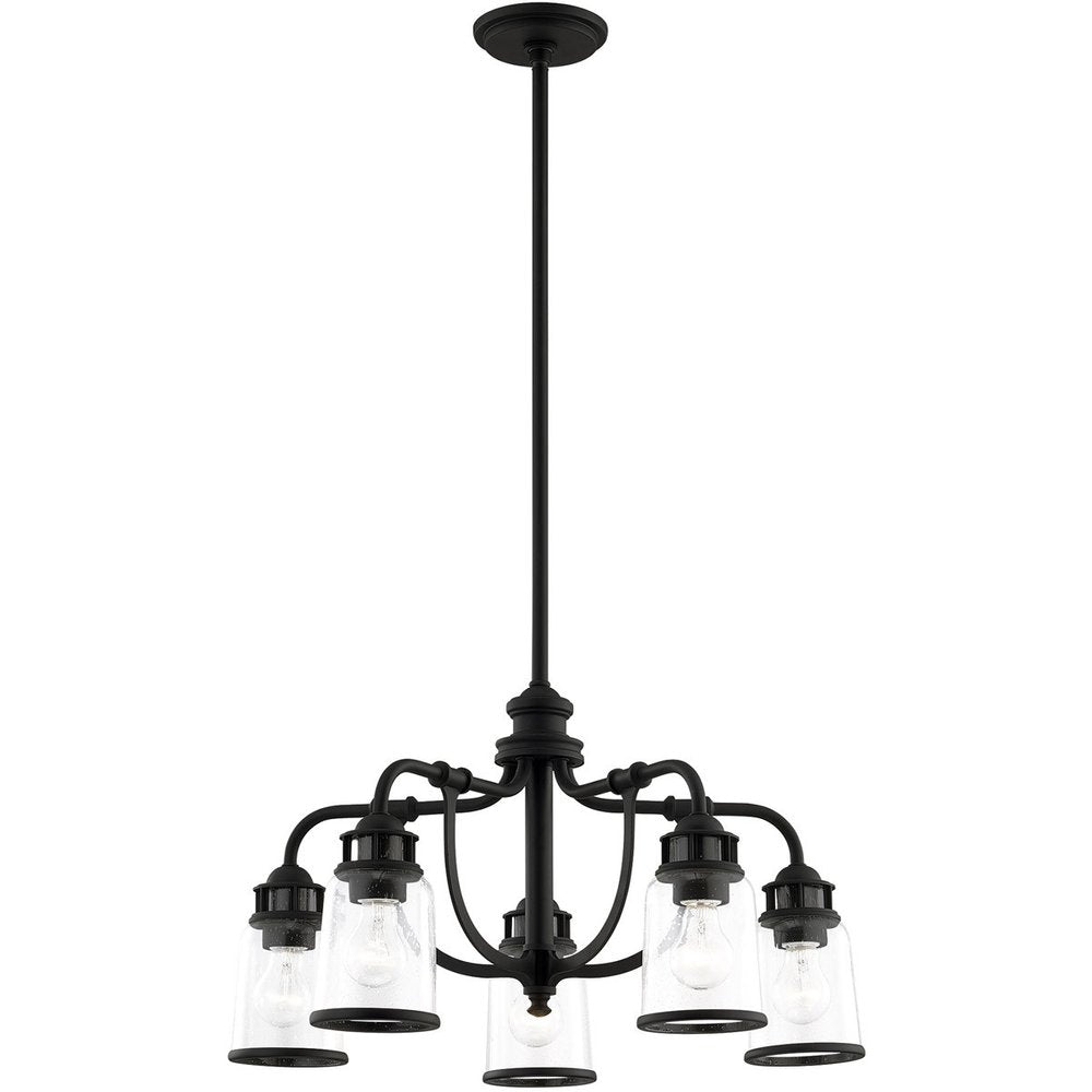 Black Five Light Metal Dimmable Chandelier With Shades