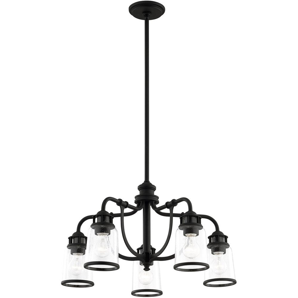 Black Five Light Metal Dimmable Chandelier With Shades