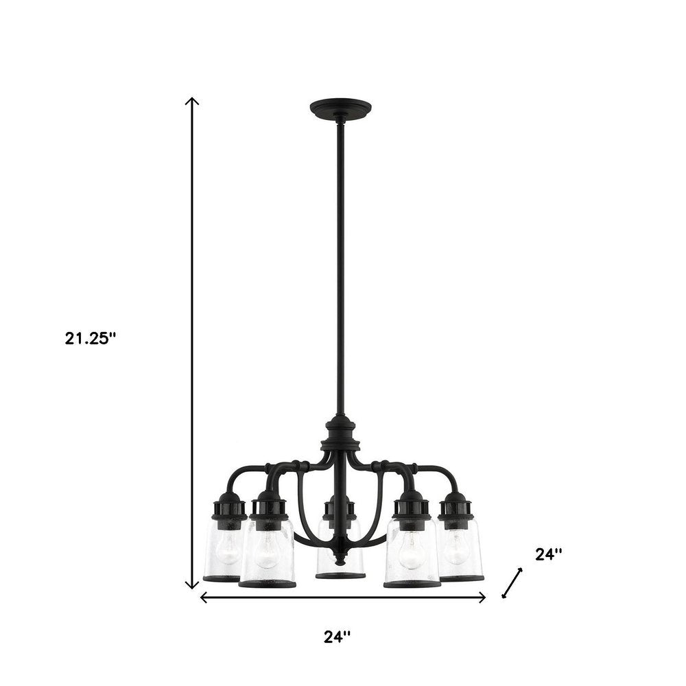 Black Five Light Metal Dimmable Chandelier With Shades