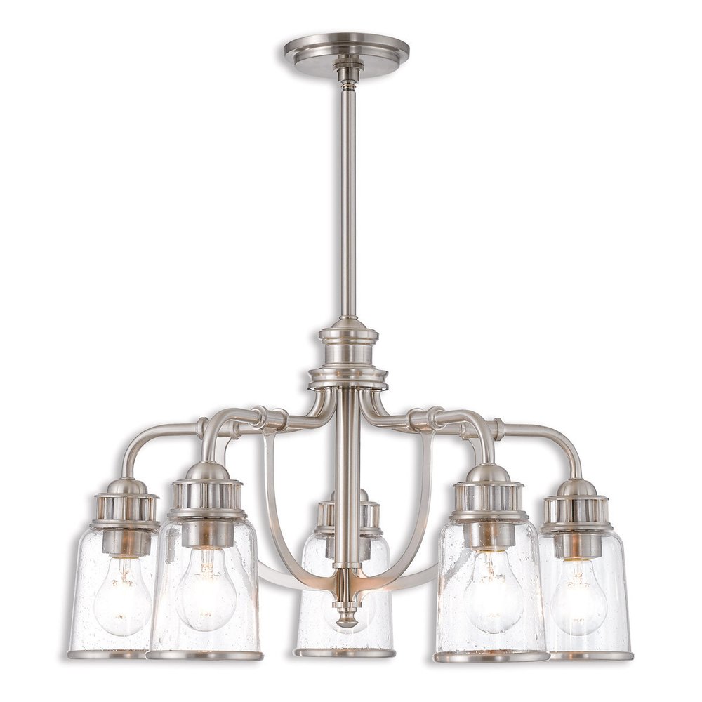 Nickel Five Light Metal Dimmable Chandelier With Shades