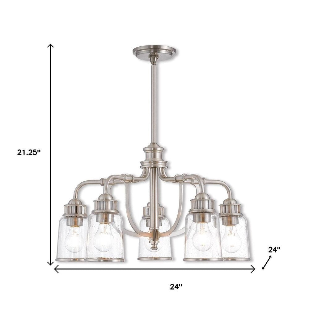 Nickel Five Light Metal Dimmable Chandelier With Shades