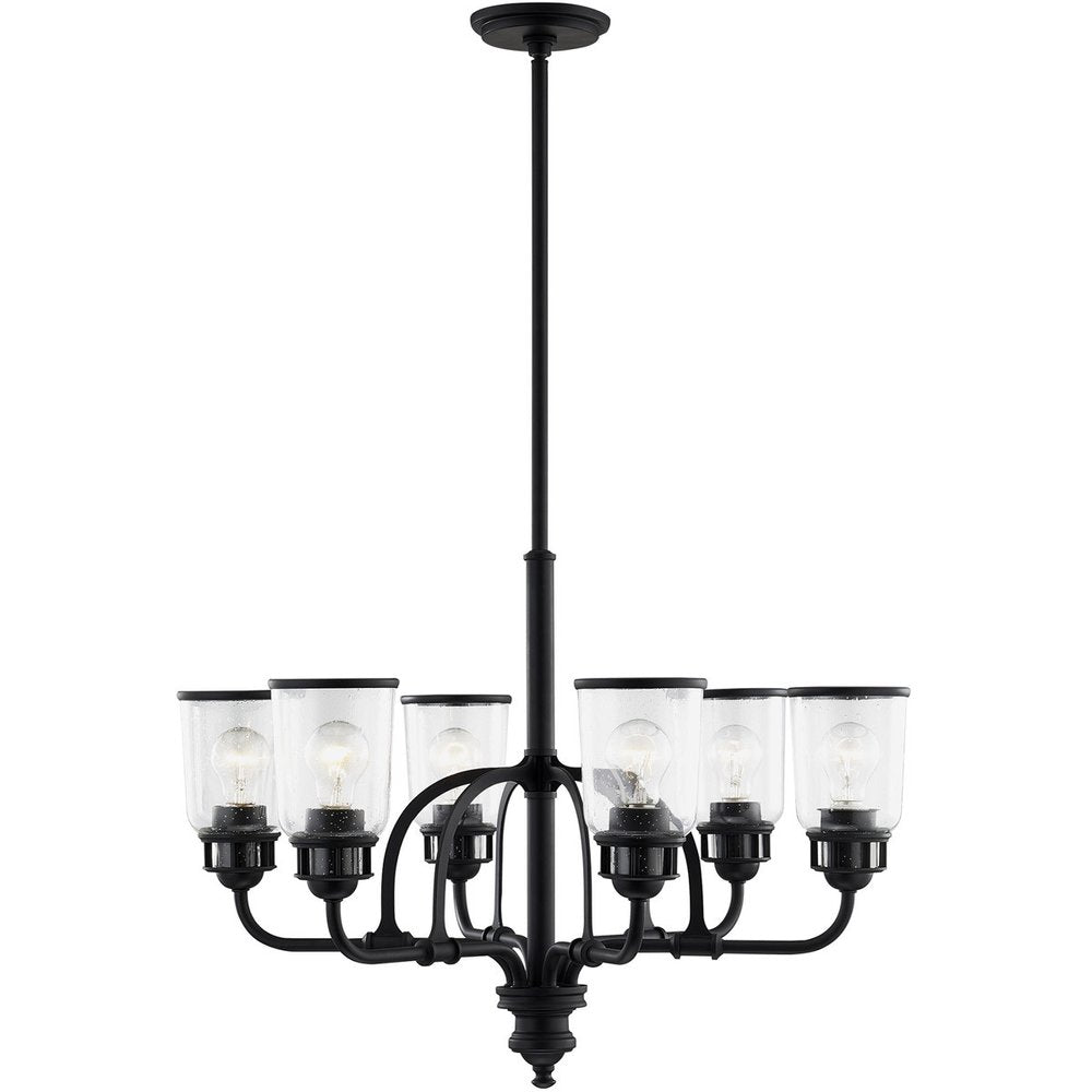 Black Six Light Dimmable Chandelier With Shades