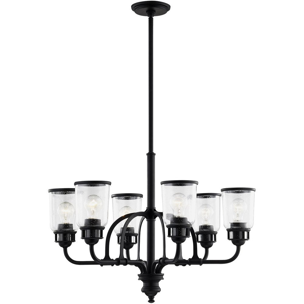 Black Six Light Metal Dimmable Chandelier With Shades