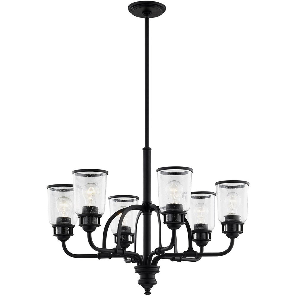 Black Six Light Metal Dimmable Chandelier With Shades