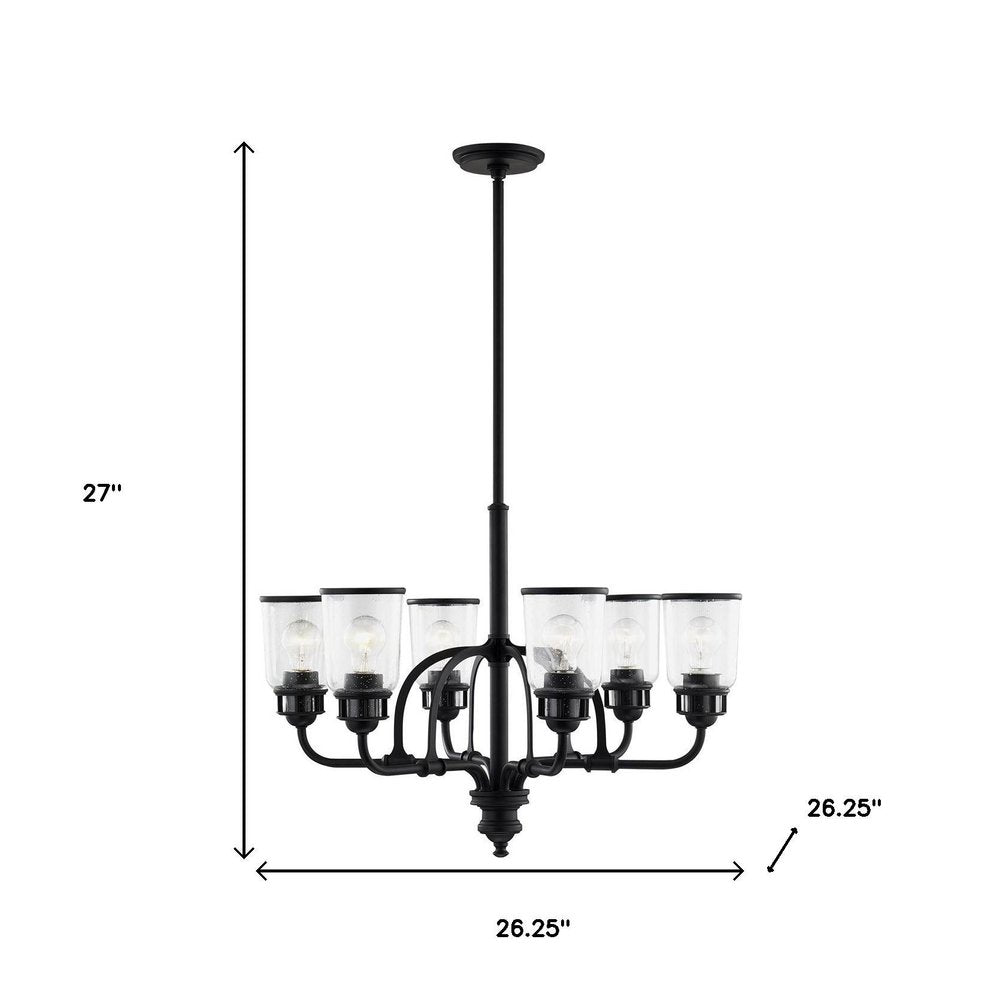 Black Six Light Metal Dimmable Chandelier With Shades