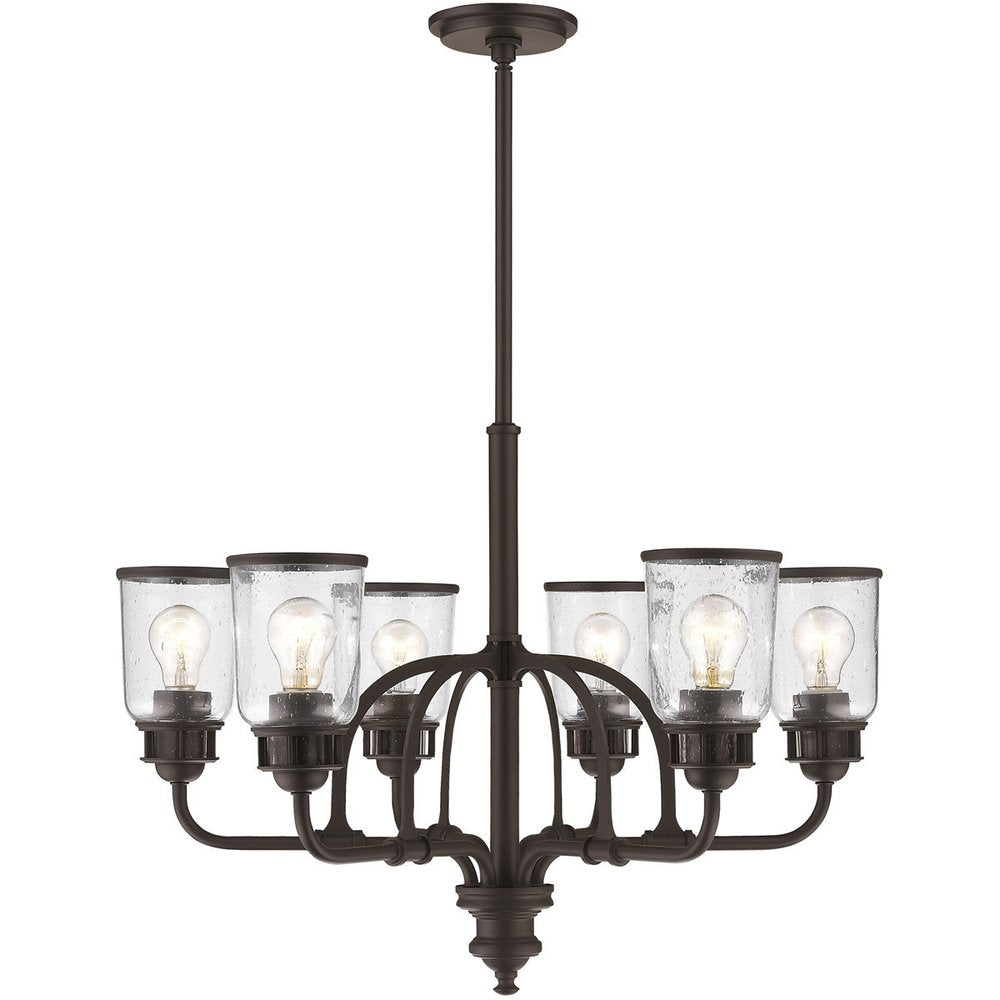 Bronze Six Light Metal Dimmable Chandelier With Shades