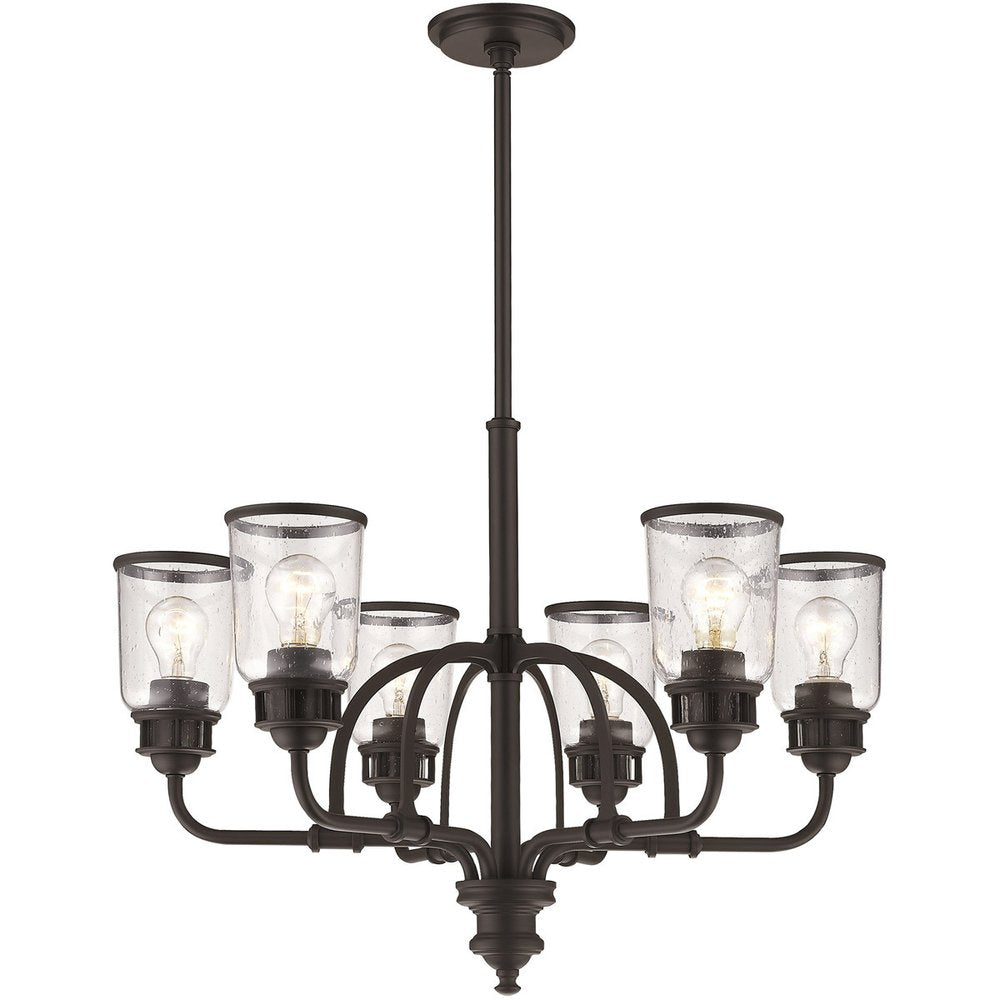 Bronze Six Light Metal Dimmable Chandelier With Shades