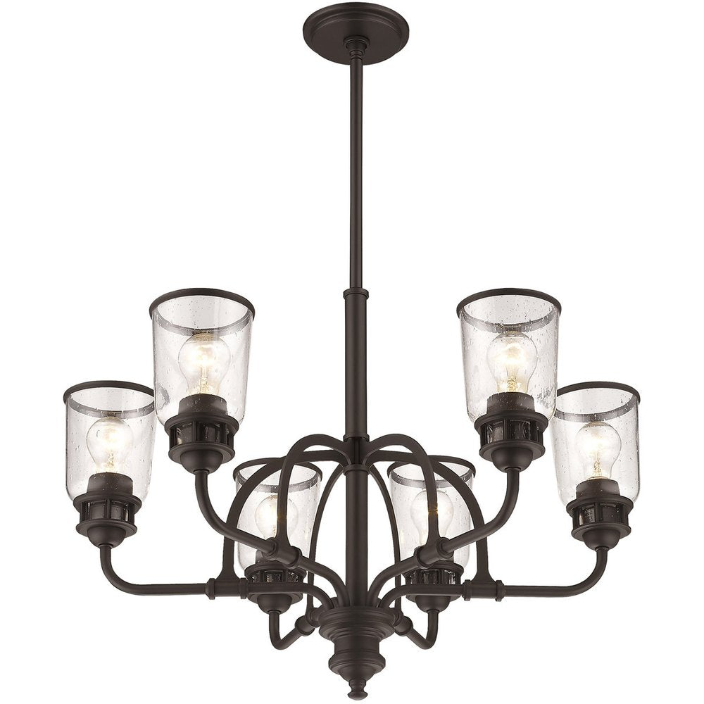 Bronze Six Light Metal Dimmable Chandelier With Shades