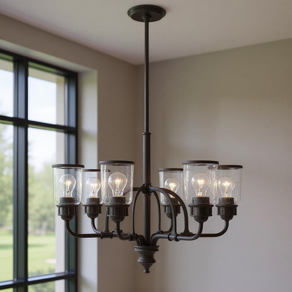 Bronze Six Light Metal Dimmable Chandelier With Shades