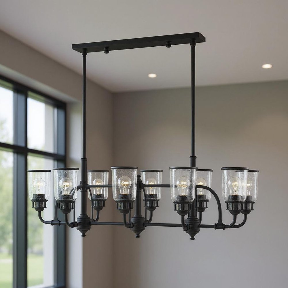 Black Eight Light Dimmable Chandelier With Shades