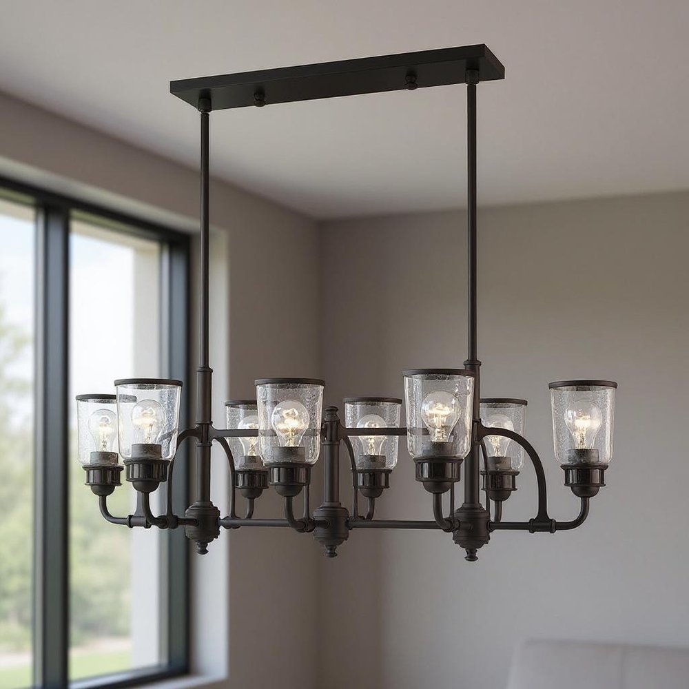 Bronze Eight Light Dimmable Chandelier With Shades