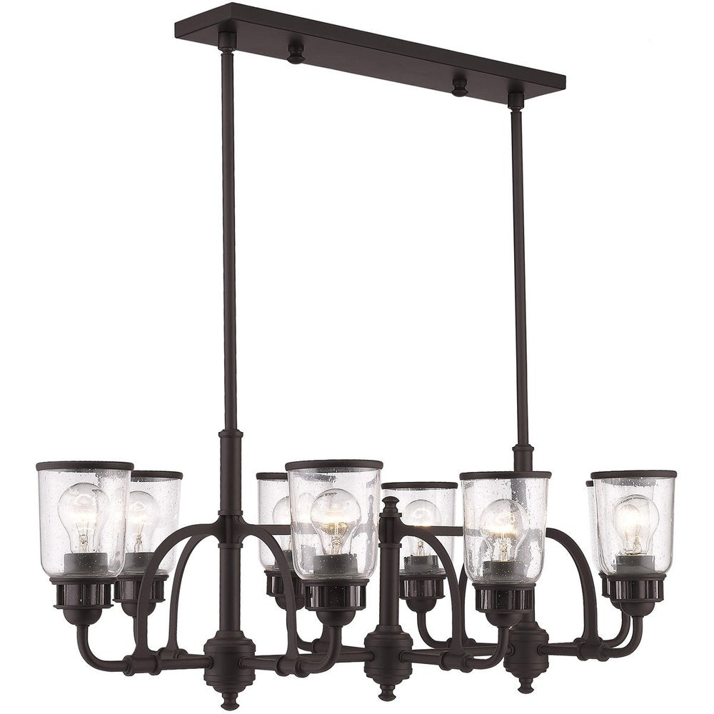 Bronze Eight Light Metal Dimmable Chandelier With Shades