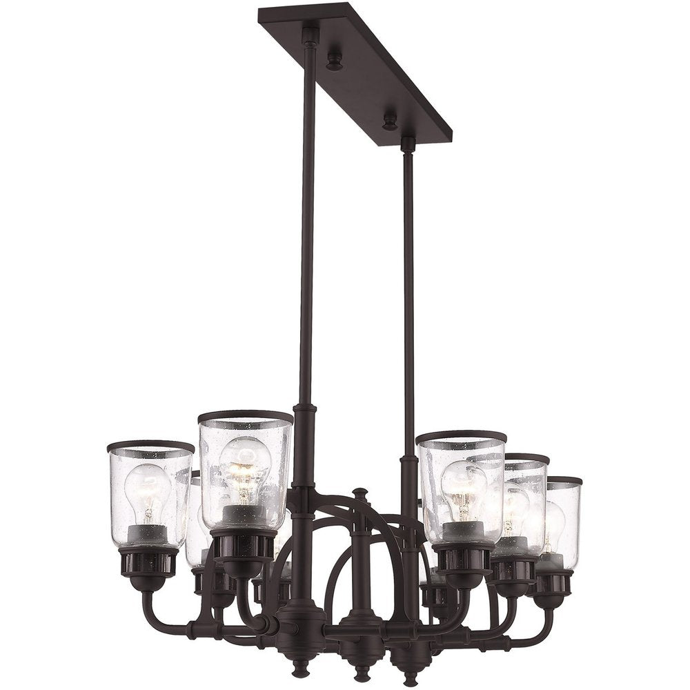 Bronze Eight Light Dimmable Chandelier With Shades