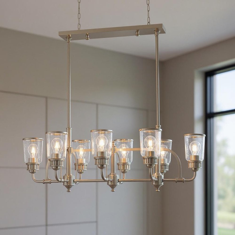 Nickel Eight Light Metal Dimmable Chandelier With Shades