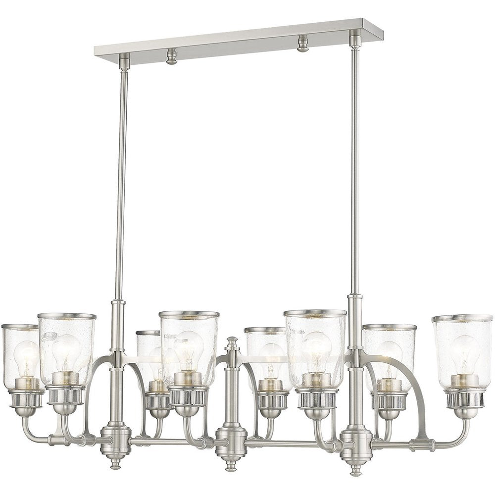 Nickel Eight Light Metal Dimmable Chandelier With Shades