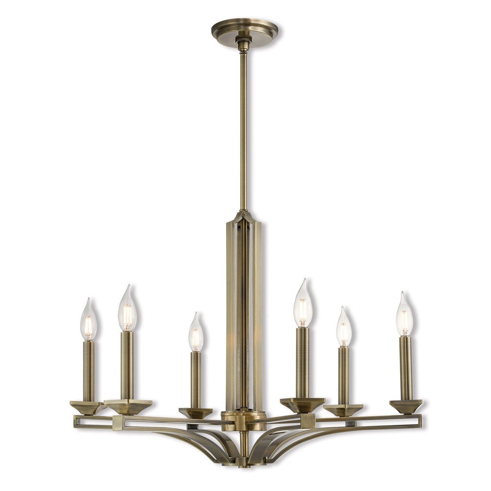 Antiqued Brass Six Light Metal Dimmable Chandelier With Shades