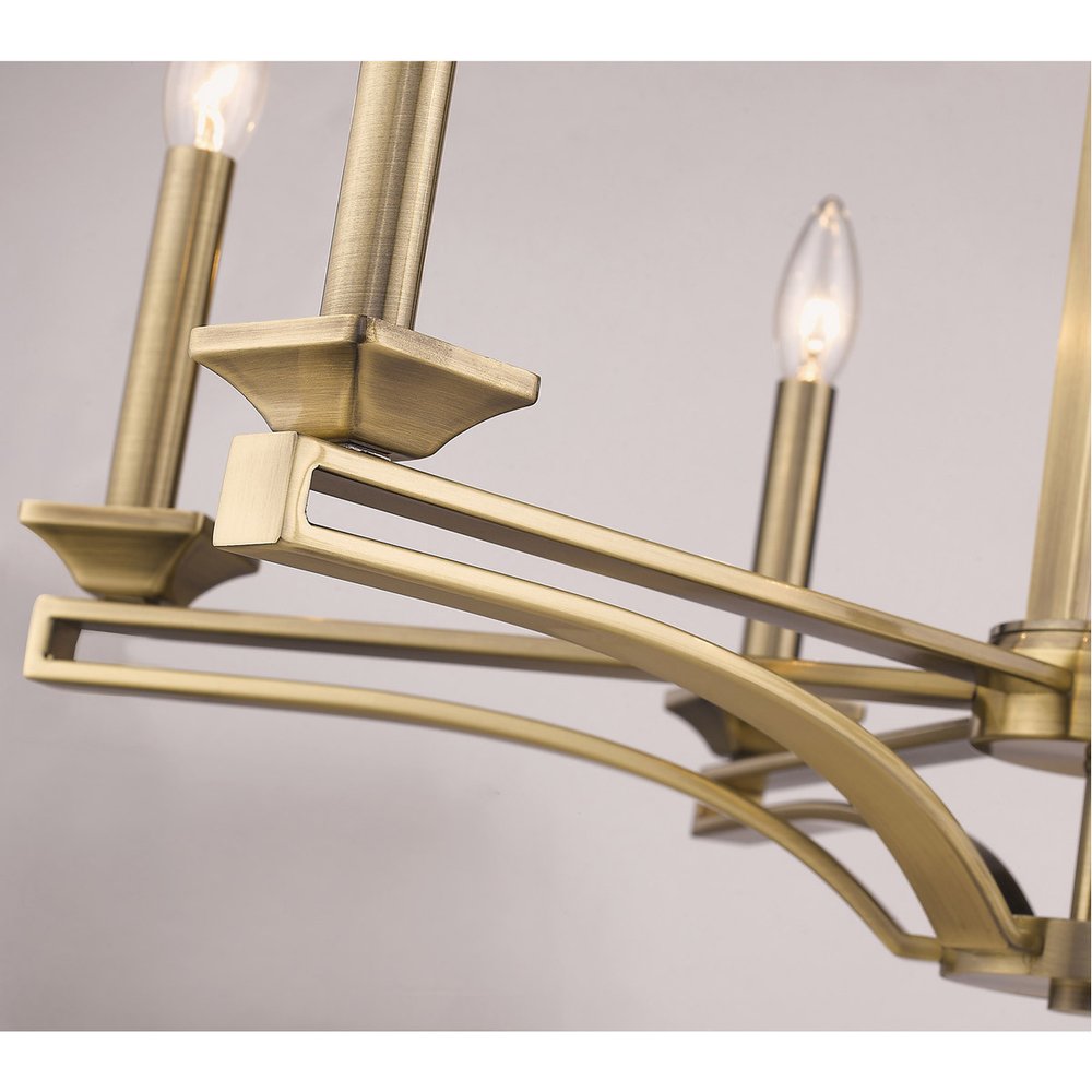 Antiqued Brass Six Light Metal Dimmable Chandelier With Shades