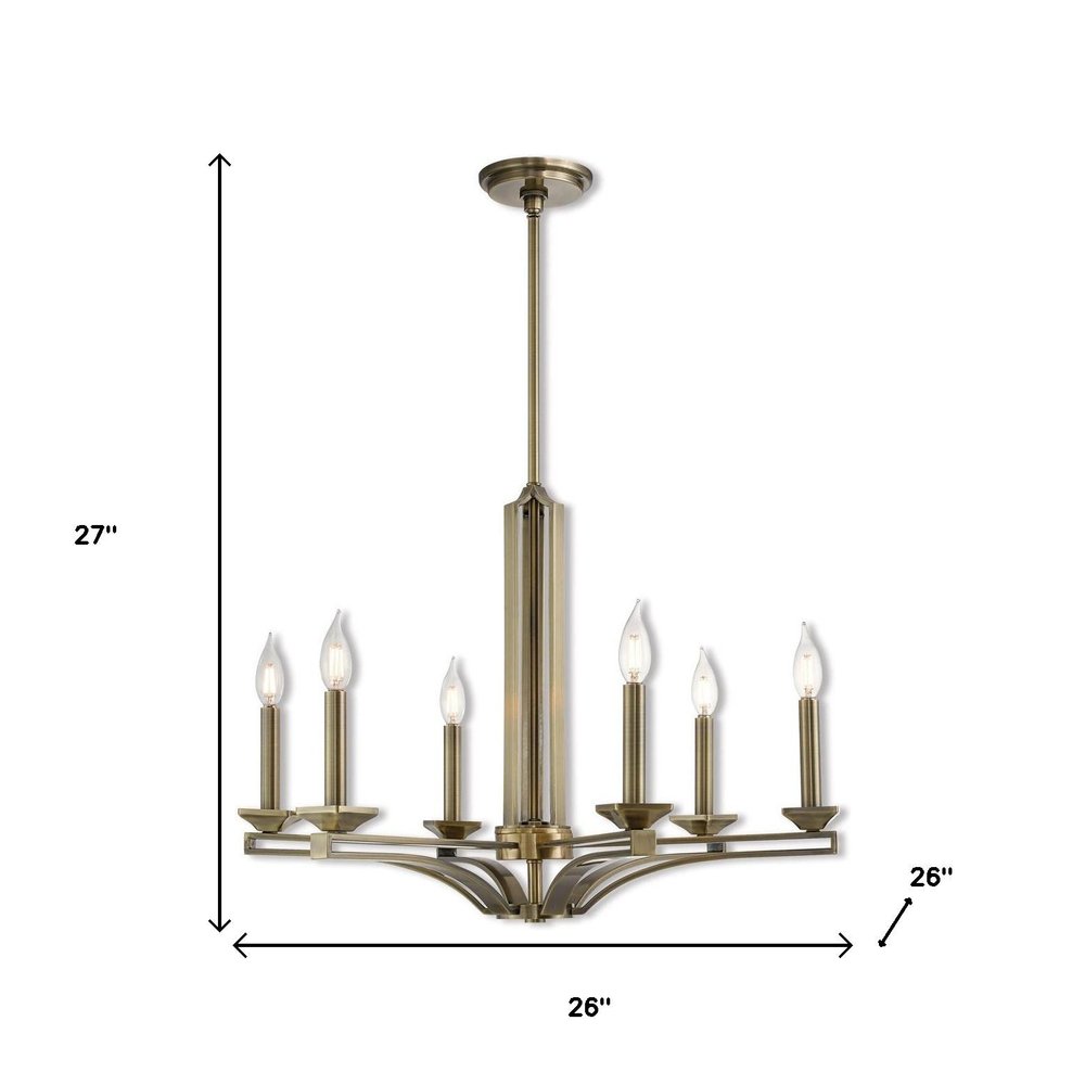 Antiqued Brass Six Light Metal Dimmable Chandelier With Shades