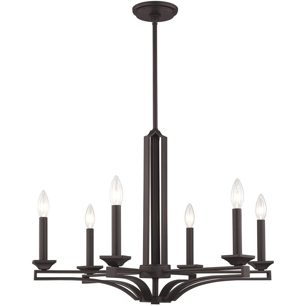 Bronze Six Light Metal Dimmable Chandelier With Shades