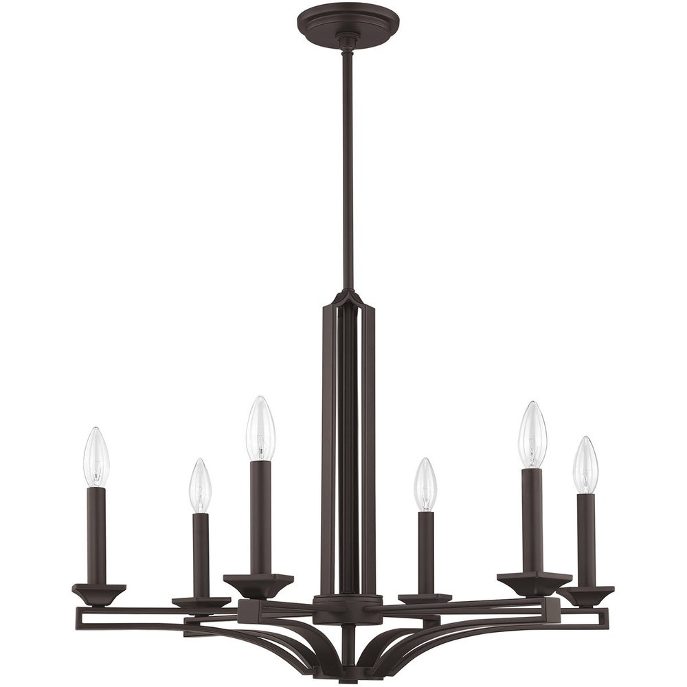 Bronze Six Light Metal Dimmable Chandelier With Shades